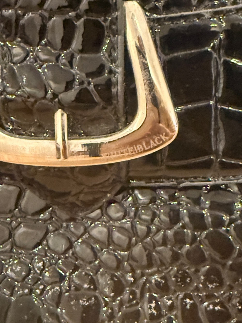 White‎ House Black Market Black Croc-Embossed Patent Clutch with Silver Buckle - Picture 4 of 6